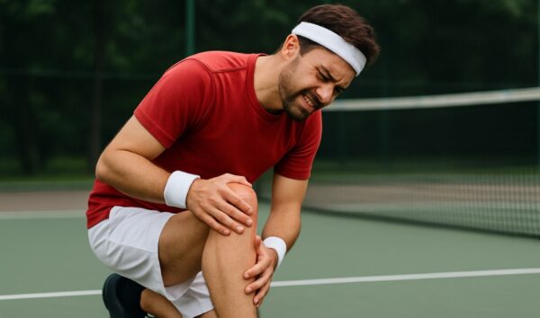 jugador de tenis lesionado de rodilla
